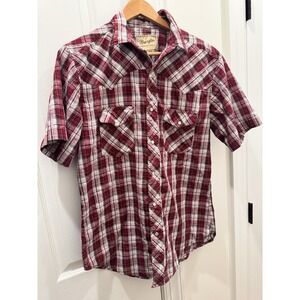 Wrangler Western Shirt Mens Small Red Plaid Cowboy Pearl Snap Yoke